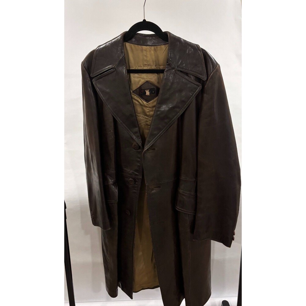 Vintage Spanish Soft Glove Leather Trench Coat Rich Brown Lined Belted Buttons